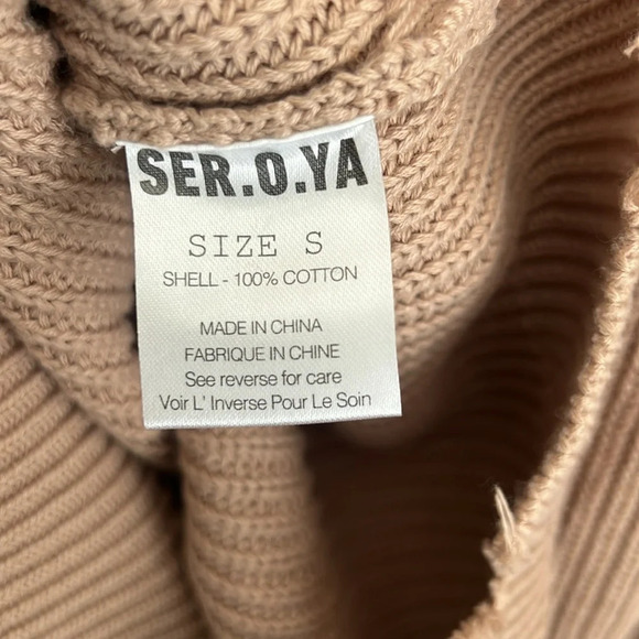 SER.O.YA Devin 100% Cotton Distressed sweater dress tan S - Picture 11 of 11